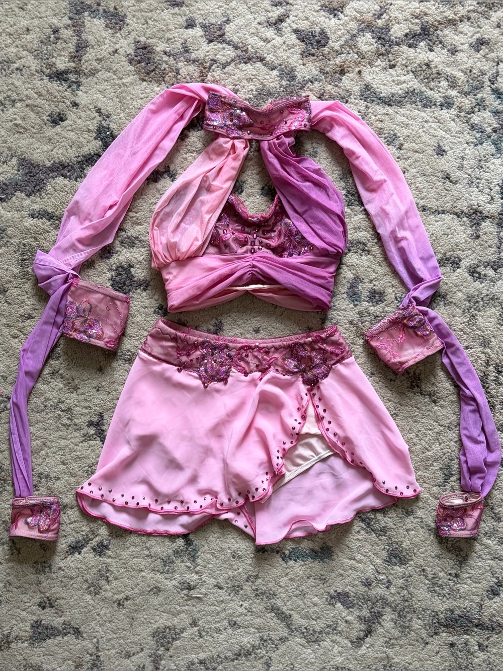 Custom Light Pink Two Piece Dance Costume - Picture 2 of 7